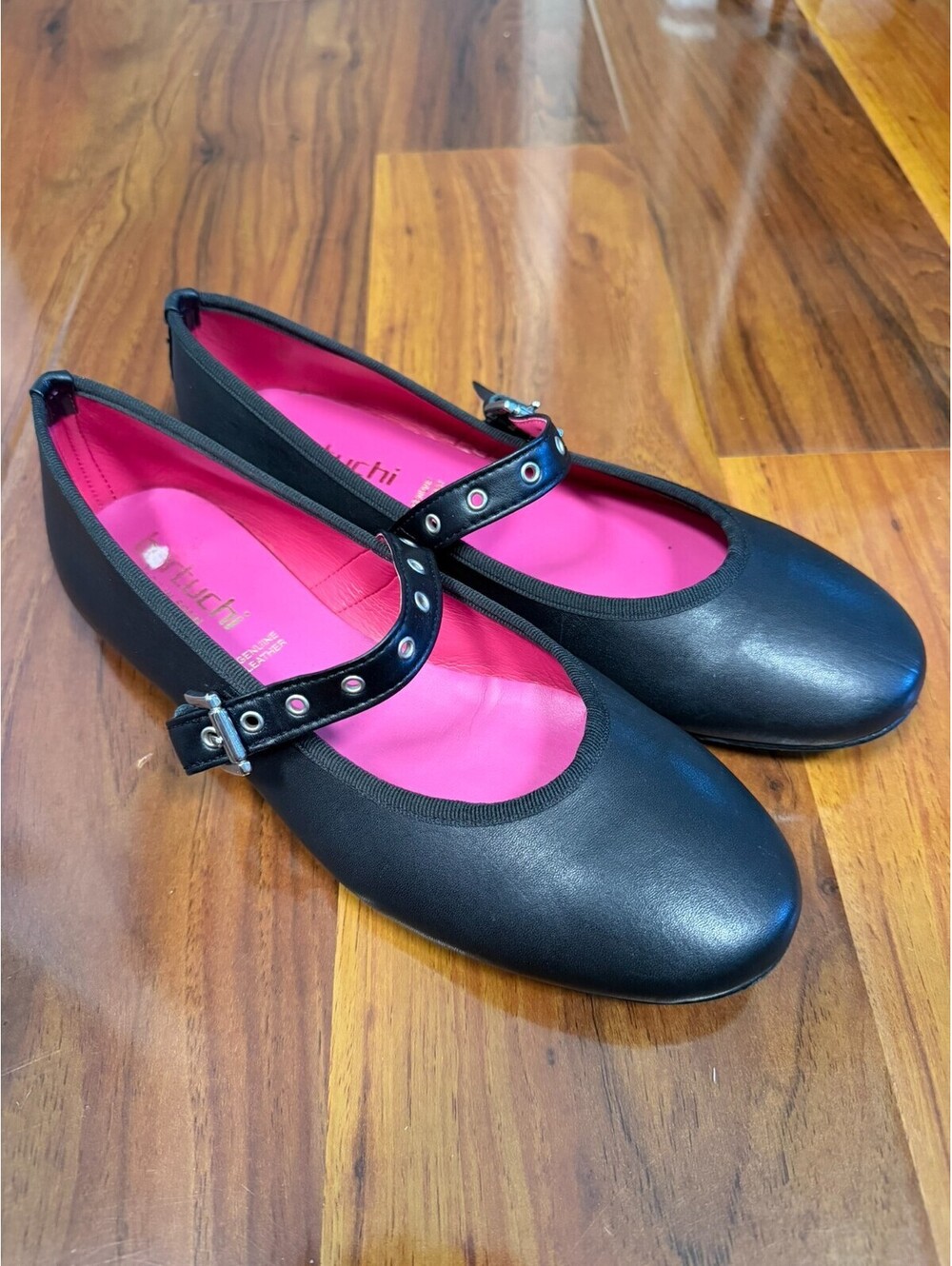 Bertuchi Black Pink Leather Mary Jane Shoes Flats Size 40 US 9 Spain